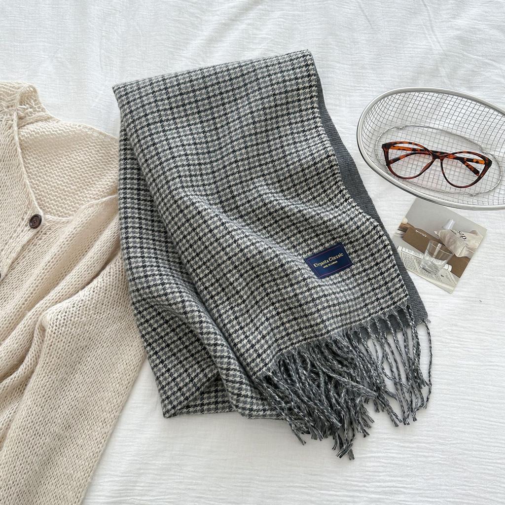 Women'S Imitation Cashmere Retro Houndstooth Knit Scarf Headscarf Casual Tassel Scarve Ladies Mujer Wrap Shawl Winter New Korean