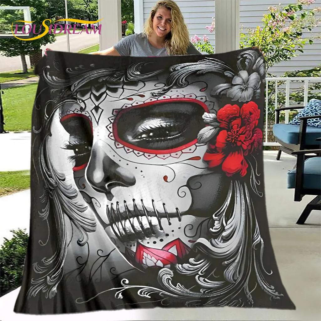 Gothic Horror Female Skull Dead Girl D Soft Plush Throw Blanket Flannel Blanket for Living Room Bedroom Bed Sofa Picnic