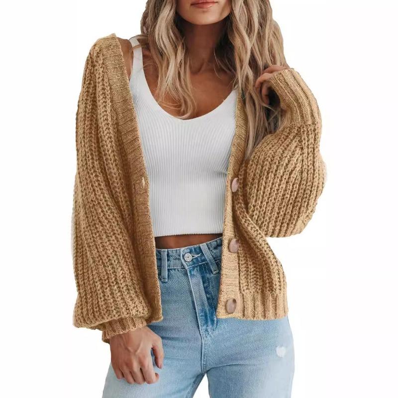 Fashion Casual Women's Knitted Cardigan Sweater Long Sleeves Loose Buttons Short Cardigans Jacket for Women Autumn and Winter Warm Knitwear Coat 25114