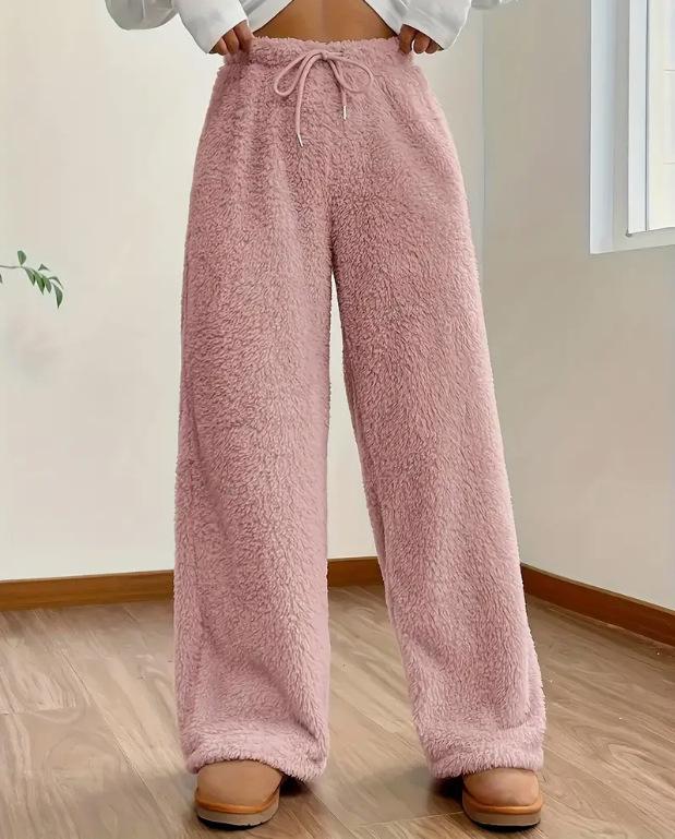 Women's Autumn & Winter Plush Sweatshirt and Loose Casual Pants Set - Solid Color, Warm, and Comfortable Fashion.