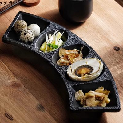 Stone Pattern Solid Color Ceramic Multi Grid Plate Creative Seasoning Plate Snack Sushi Dish Molecular Food Specialty Tableware