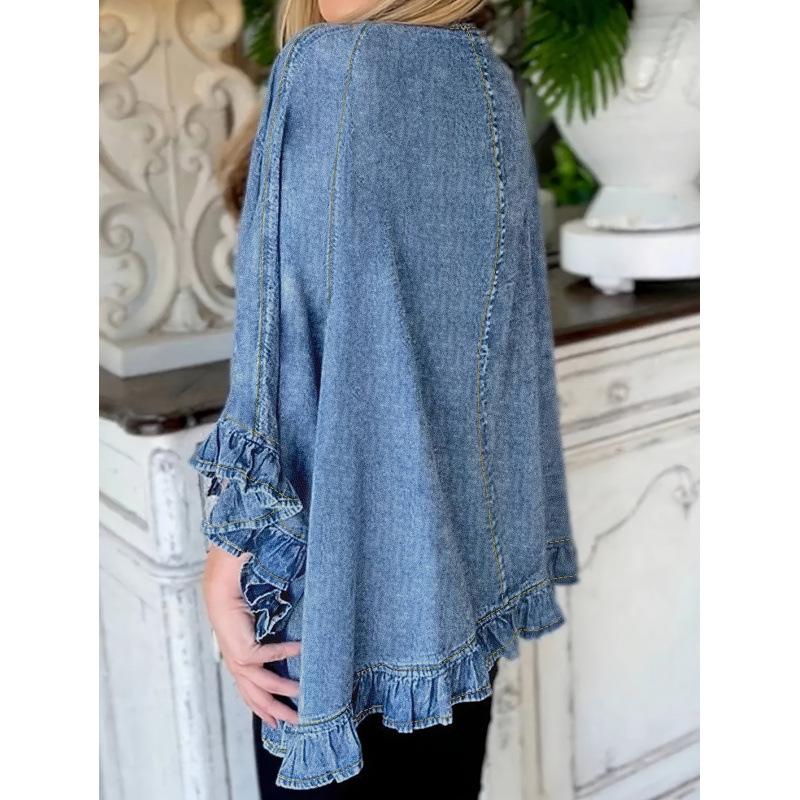 2026 Women's Denim Jacket - European & American Style, Wrinkle Texture Design