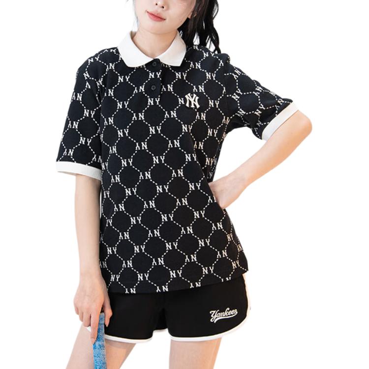 MLB New York Yankees Letter Print Casual Summer Breathable High-Quality Short Sleeve Polo Shirt Women Tops Black 3FPQM0243-50BKS