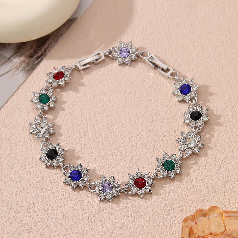 Popular Light Luxury Style Colored Diamond-encrusted Flower High-end Bracelet Adjustable Jewelry