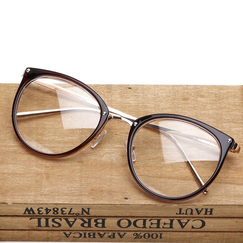 Optical Plano Glasses Frame Women Men Round Oversized Cat Eye Eyeglasses Vintage Frames Metal Spectacles Clear Lenses Eyewear