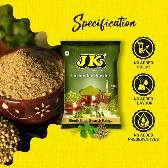 JK Koriander (Koriander) Pulver, Premium gemahlener Koriander für die authentische indische Küche, Gewürz für Curry, Masala, 100g (3er-Pack)