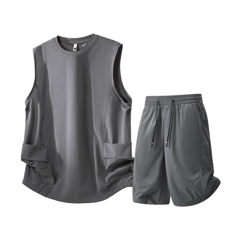 Summer Casual Sports Suit Men's Short Sleeved Lightweight Quick Drying Ice Silk Two-piece Set