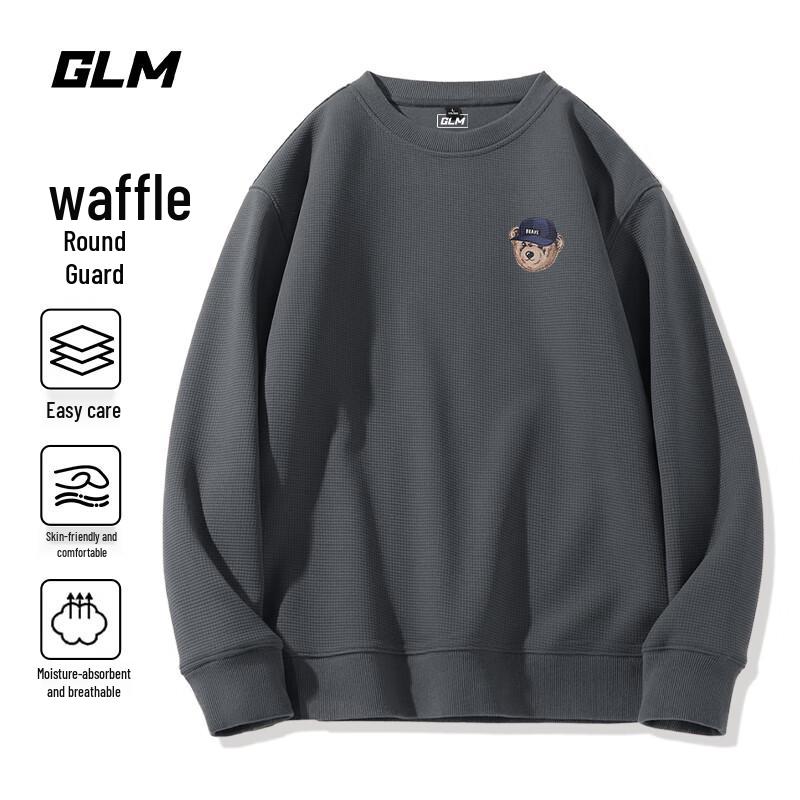 

GLM Men s Waffle Knit Crewneck Sweatshirt with JGL Black Hat Bear Print 4XL