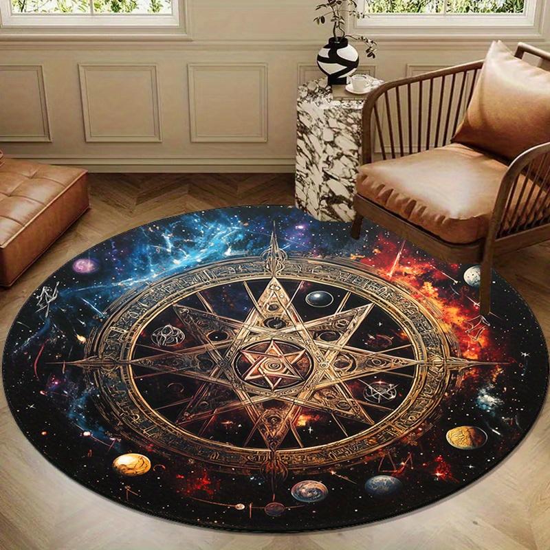 Round Star Swirl Printed Area Rug - Crystal Velvet Polyester Chair Mat for Bedroom, Living Room, Non-Slip Home Decor Rug
