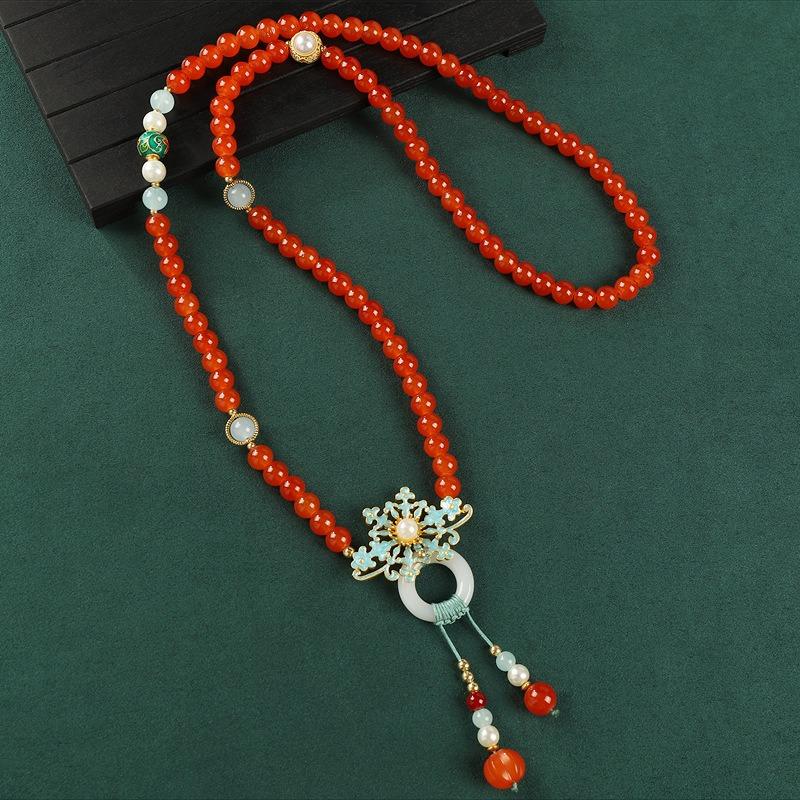 

Оригинальное агатовое ожерелье, зеленый глазурованный кулон из старинного золота, высококлассная цепочка для свитера, аксессуары для ципао, женское