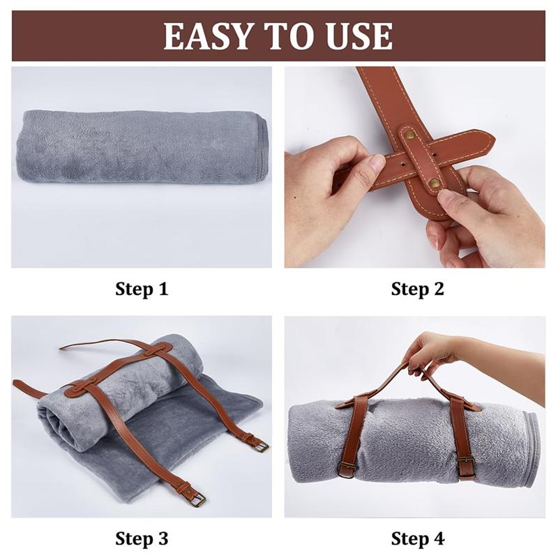 PU Leather Blanket Carry Strap, Adjustable Buckles Tear Resistant Portable Durable Yoga Mat Straps for Camping Picnics Beaches