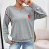 Autumn Winter New Korean Style Women Heart-shaped Embroidered Dropped Shoulder Sleeves Long-sleeved Round Neck Loose Sweatshirt
