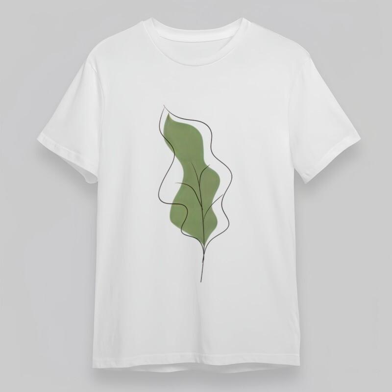 

Women s Oversize Classic T-Shirt Minimalist Green Leaf Outline Print Cotton Tee 4XL