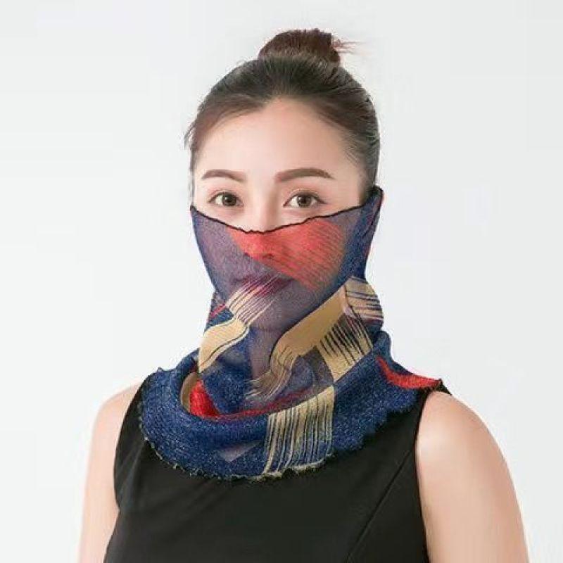 Summer Sunscreen Mask Women's Neck Protection Ear Hanging Veil Neck Scarf Anti-ultraviolet Silk Scarf Gauze Scarf