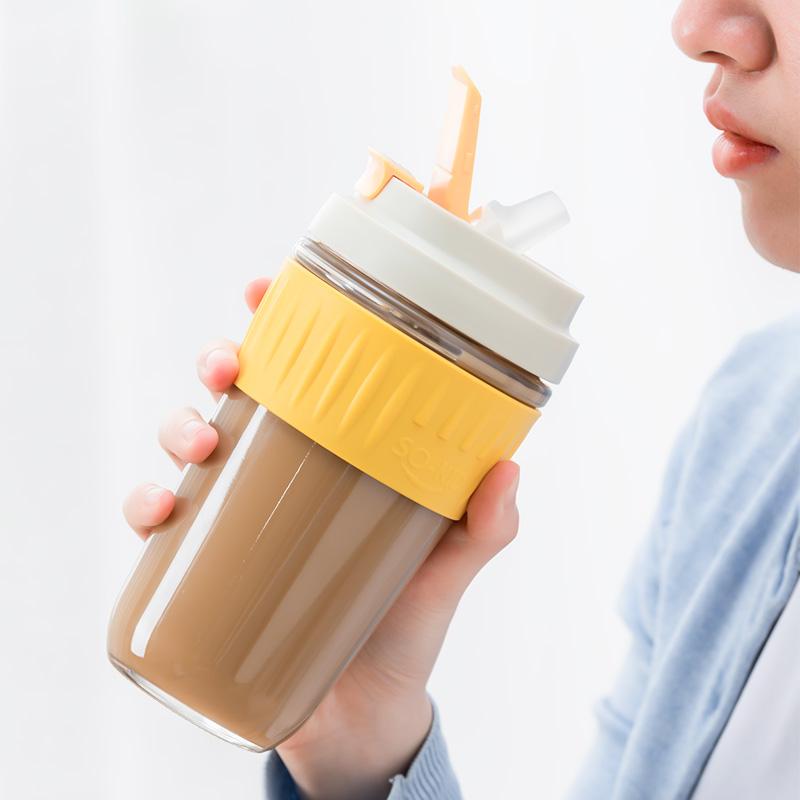 GIANXI Glass Cup With Lid And Straw Transparent Tea Cup Portable Leakage-proof Juice Milk Coffee Glasses Drinkware