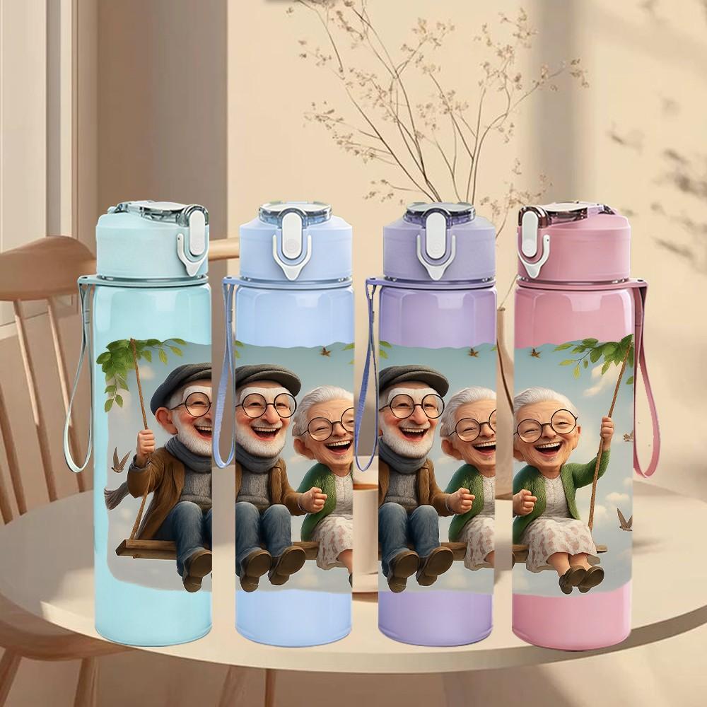 1PC Old Man And Kid Warm Art 750ml Color Plastic Sports Water Bottle Leakproof Flip Straw Lid Suitable for Sports Office Home Use