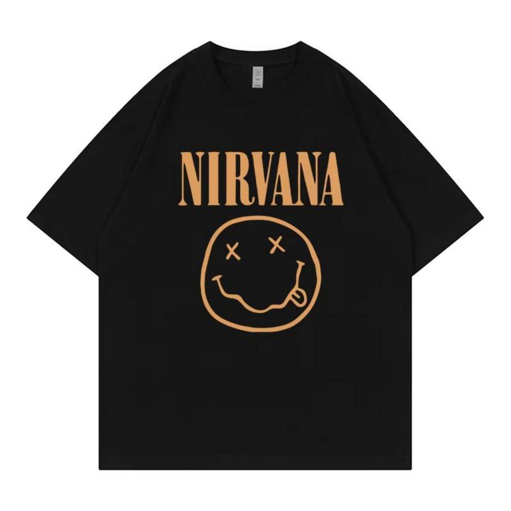 Maglietta retrò classica della band Nirvana da uomo a maniche corte, stile punk estivo, tinta unita, vestibilità ampia, casual, traspirante