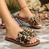 Women's Leopard Print Bow Flat Sandals