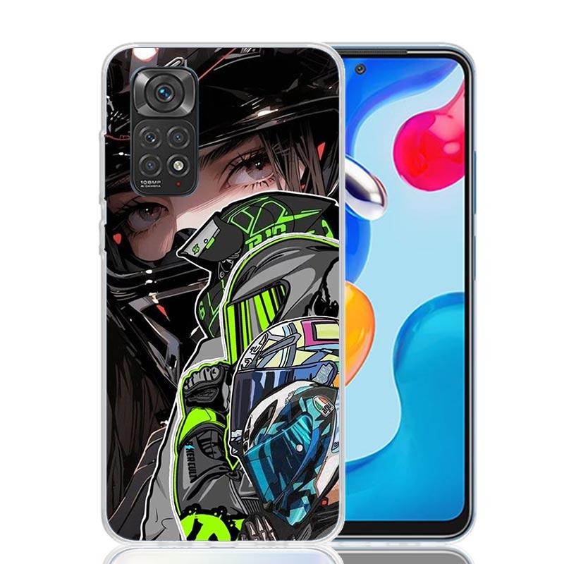Motorcycle Rider Helmet Phone Case For Xiaomi Redmi Note 13 14 15 Pro Plus 12S 12 14S 11S 11E 10 10S 11 11T 5G 4G Cover Coque Re
