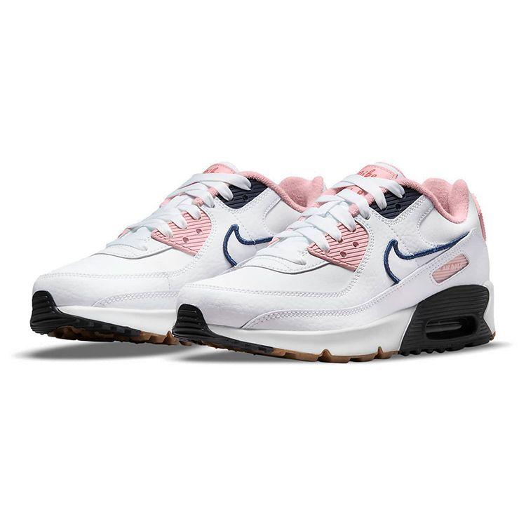 Nike Air Max 90 Leather SE GS Women's Lifestyle Sneakers White Pink Glaze Chile Red DB0472-100