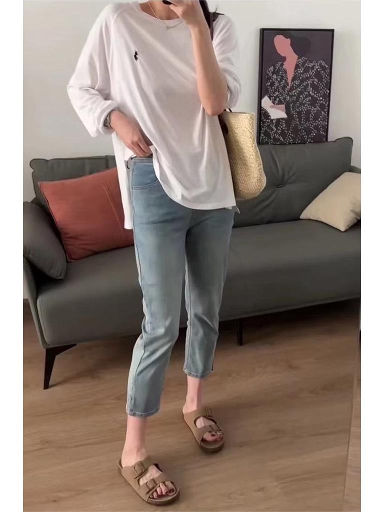 Ice Silk Stretch High-Waist Slimming Jeans for Women - Plus Size, Summer Eight-Point Pants for Petite and Pear-Shaped Bodies