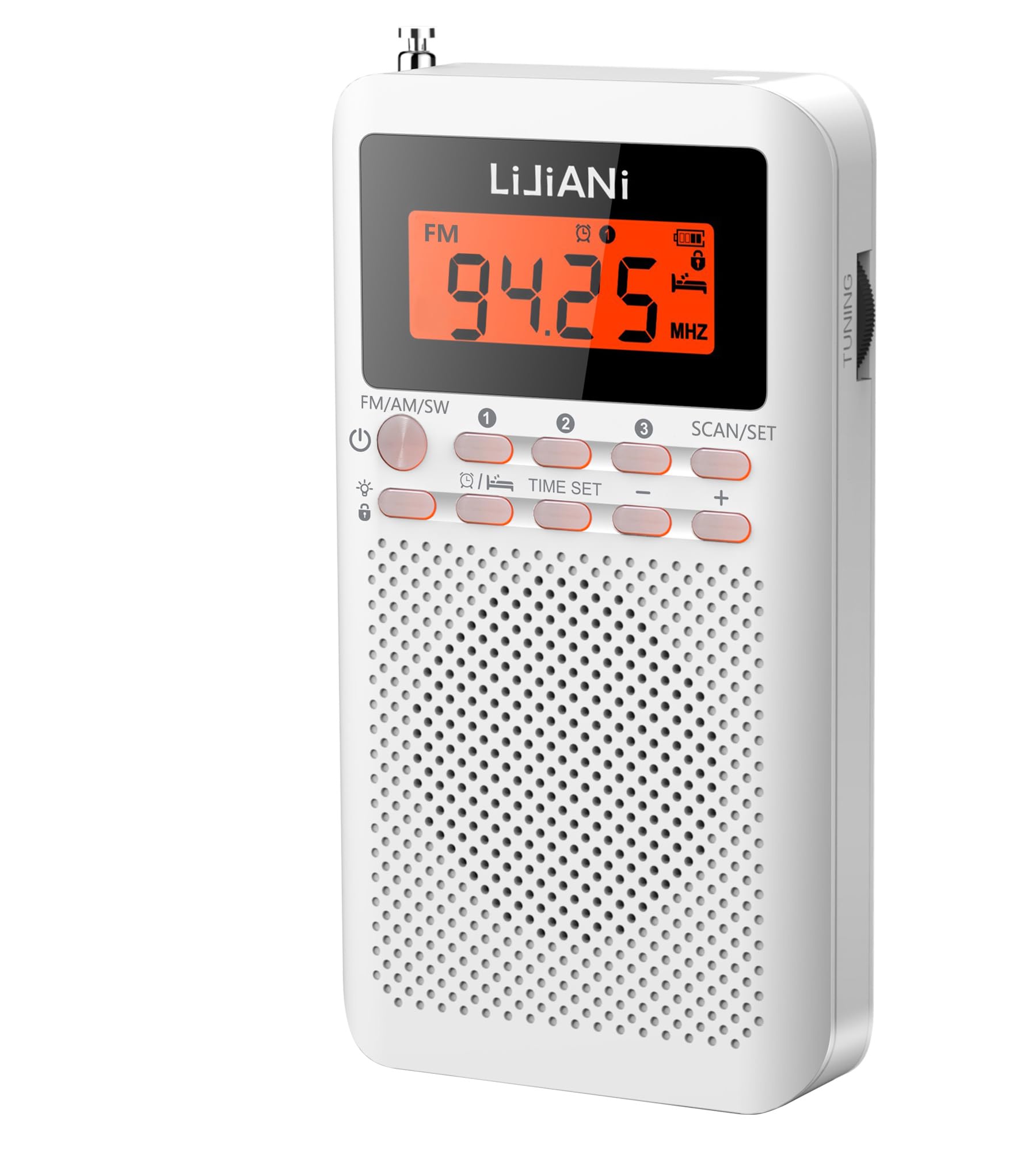 

2025 Mini Portable Radio Operates on 2 AA Features Backlit Buttons for Nighttime Digital Alarm and Sleep Timer Optimal Reception and Sound Suitable білий
