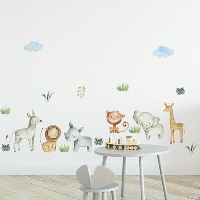 Nuovo adesivo da parete fai da te con leone e scimmia della foresta, decorazione in stile pastorale fresco per la cameretta dei bambini, decalcomanie murali dei cartoni animati