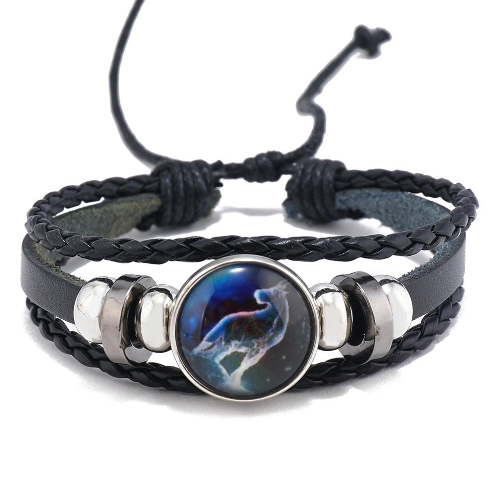 Bracciale Coppia Corda Mano 12 Costellazioni Multistrato Intrecciato Luminoso Gioiello, Unisex, San Valentino, Regalo di Compleanno