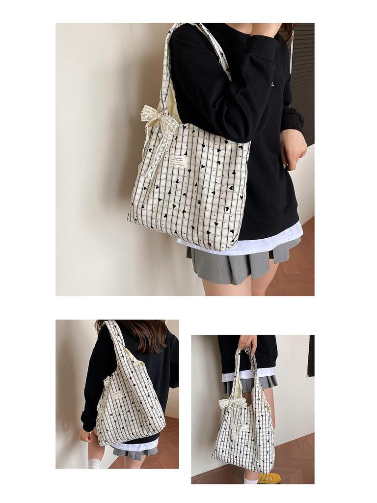 2025 New Autumn Plaid Canvas Tote - Casual High-Value Commuting Shoulder Bag