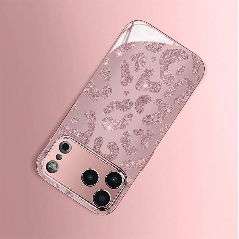 Flash Gold Leopard Pattern Tempered Glass Phone Case for iPhone 18 17 Pro Max 14 15 16 Plus 13 12 11 Pro Max 16E 17Air Cover