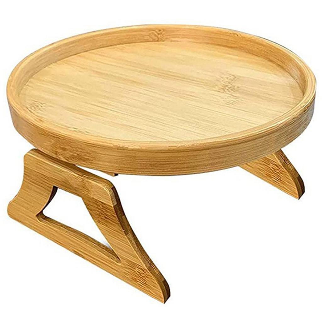 Natural Pine Wood Sofa Side Tables Round Portable and Foldable Sofa Armrest Clip-On Tray Waterproof Sofa Couch Arm Rest Organize
