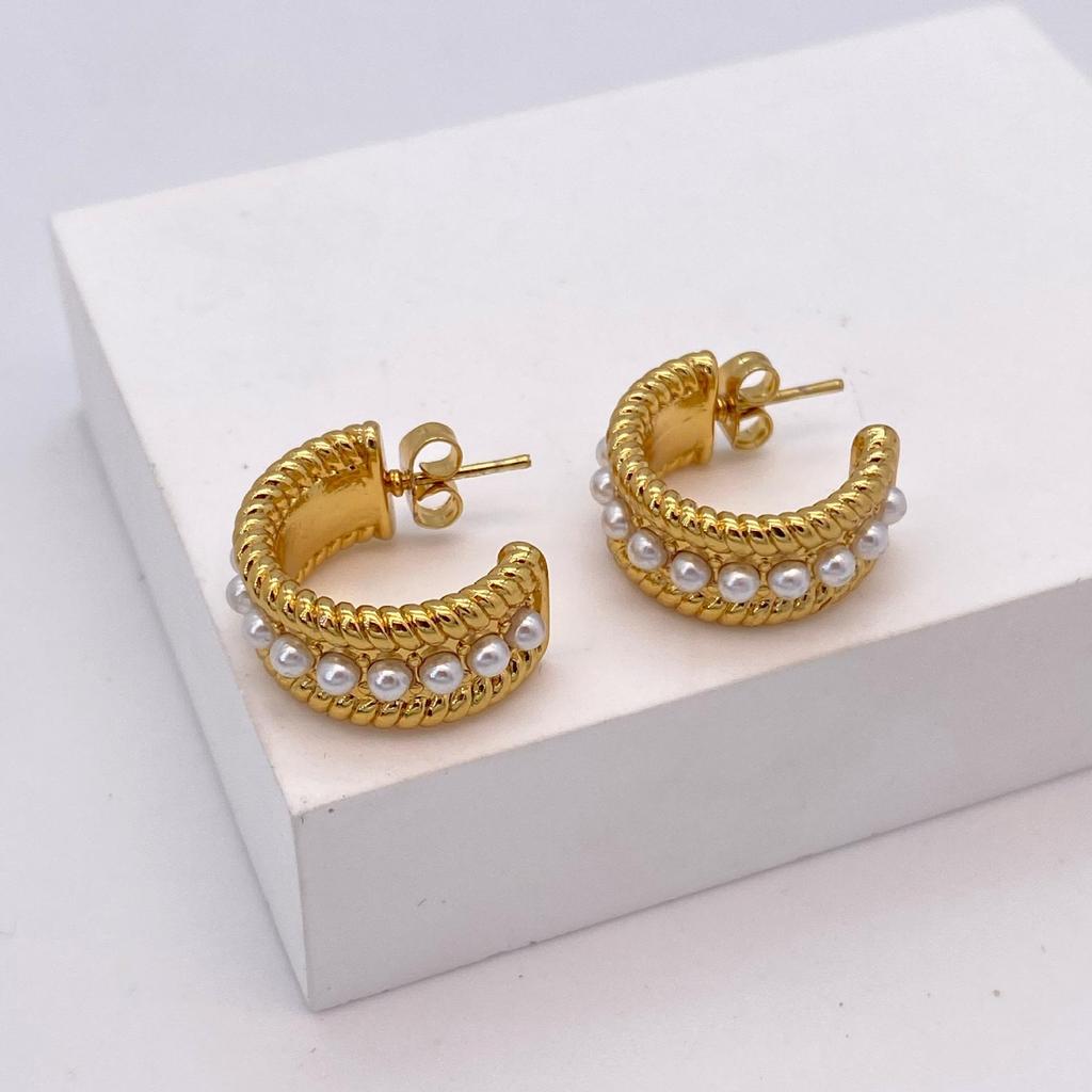 Elegant Stainless Steel Pearl Earrings - European & American Style, Titanium French Dangle, Luxurious Light Studs