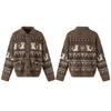 Unisex Retro Dzianinowy Kardigan Fair Isle z Kołnierzem Oversize Luźny Sweter z Mieszanki Wełny