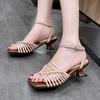 Hollow Women Rome Sandals Square Toe High Heels Shoes Designer 2025 Summer New Weave  Elegant Party Pumps Sandalias