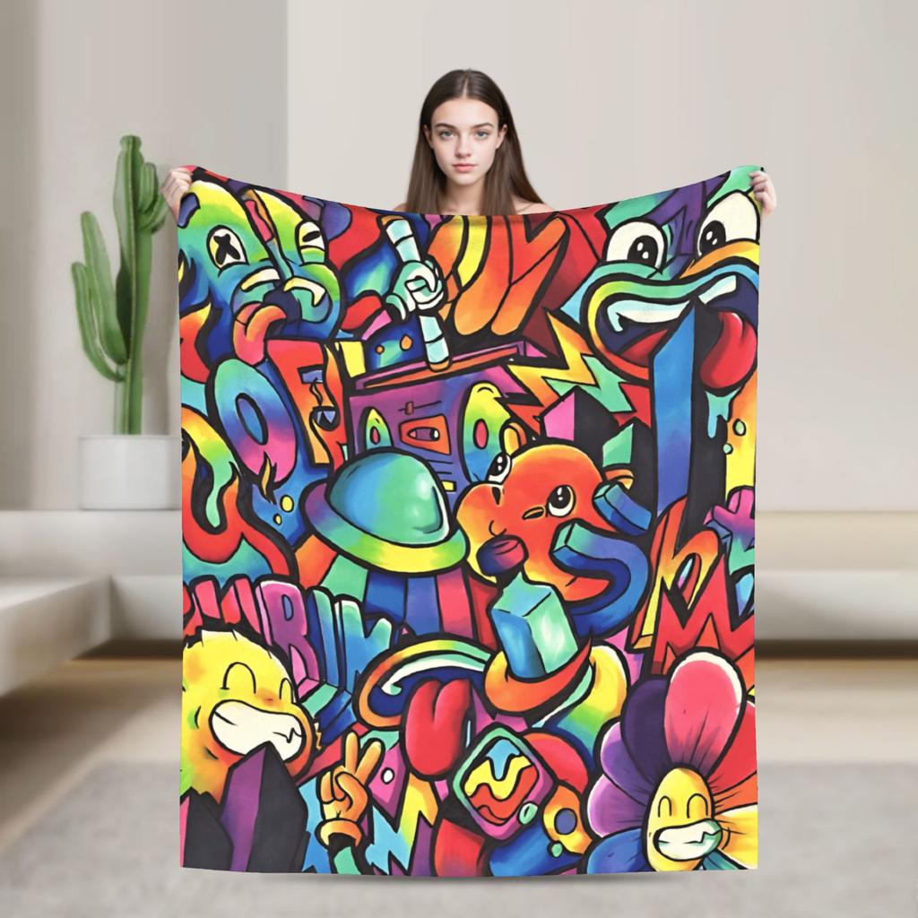 Cartoon Cute Doodle Blanket Quality Soft Throw Blanket Winter Boy Girl Bedroom Funny Bedspread