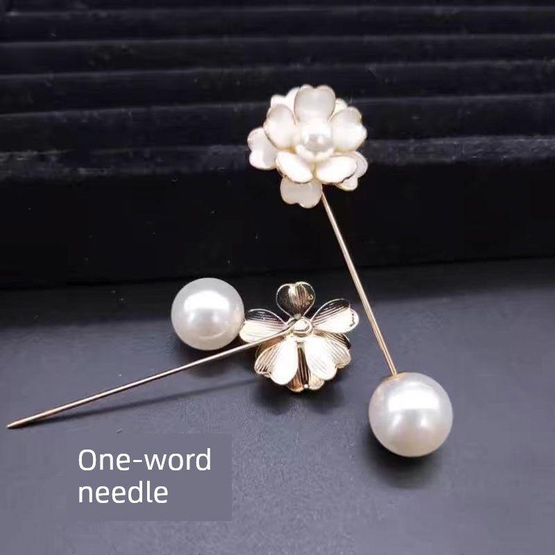 Camellia Anti-Unwanted-Exposure Buckle One-Word Pin Cushion Pin High-End Brooch Dress and Coat Cardigan Button Decorations