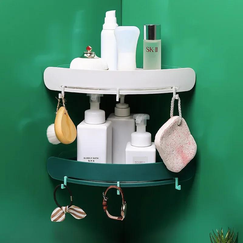 Étagères de salle de bain en plastique Organisateur Étagère d'angle à clipser Étagère d'angle de salle de bain Rangement de douche Support mural Support pour shampoing