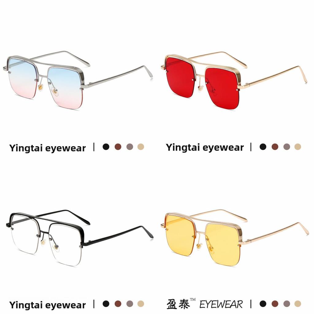 Half Frame Square Ocean Glasses With Pink Lenses For Fashionable Outdoor Wear