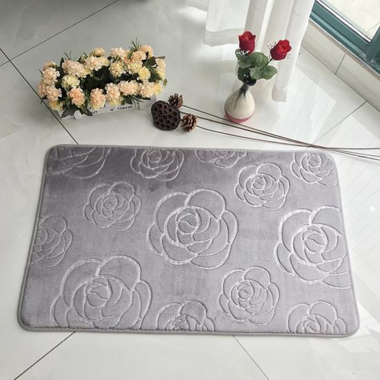 Yousheng Non-Slip Bathroom Rug 3D Rose Pattern Floor Mat Coral Velvet Solid Color Carpet Doormat for Home Indoor Entrance Front Door