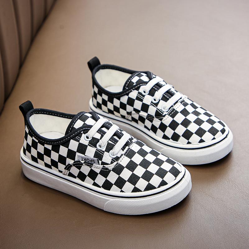 Kids Canvas Shoes For Boys Girls Fashion Classic Children Casual Sneakers Rubber Antiskid Brand Newest Leopard Checkered Soft 26