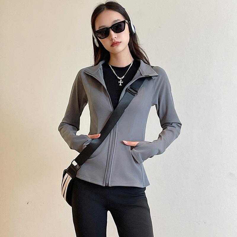 Standing Collar Yoga Coat Women's Casual Sportswear Zipper Slim-fit Plus Fleece Thick Warm Long-sleeved Top