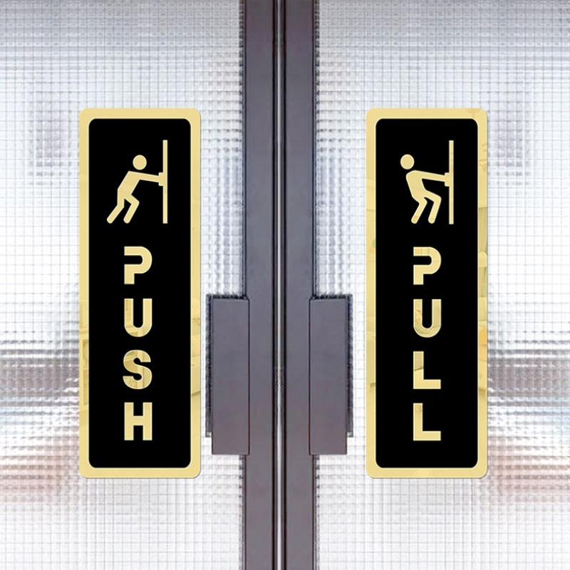 2 Pcs/set Push & Pull Window Door Sticker Acrylic Sliding Door Logo Sticker Shop Hotel Business Cafe Sign Restaurant Pull Sticke