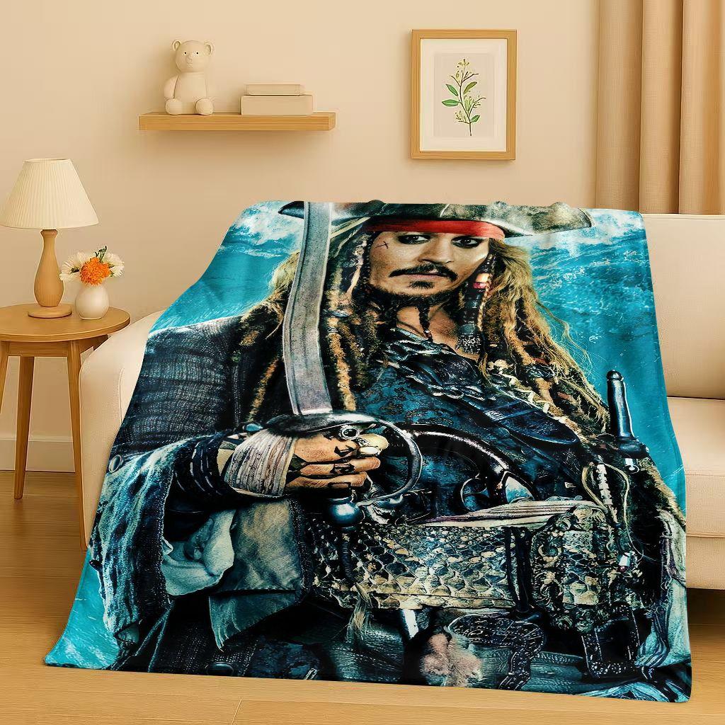 HD Sanrio Pirates of The Caribbean Jack Sparrow Johnny Depp Christmas Flannel Blanket,Soft Plush Throw for Home Bedroom Bed Sofa