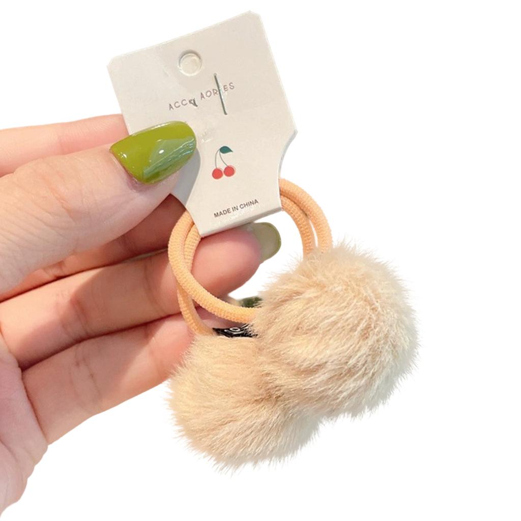 1 Pair Plush Ball Hair Rope For Girls Cute Dopamine Rubber Band Children's Small Hair Circle Meatball Head Hair Accessories