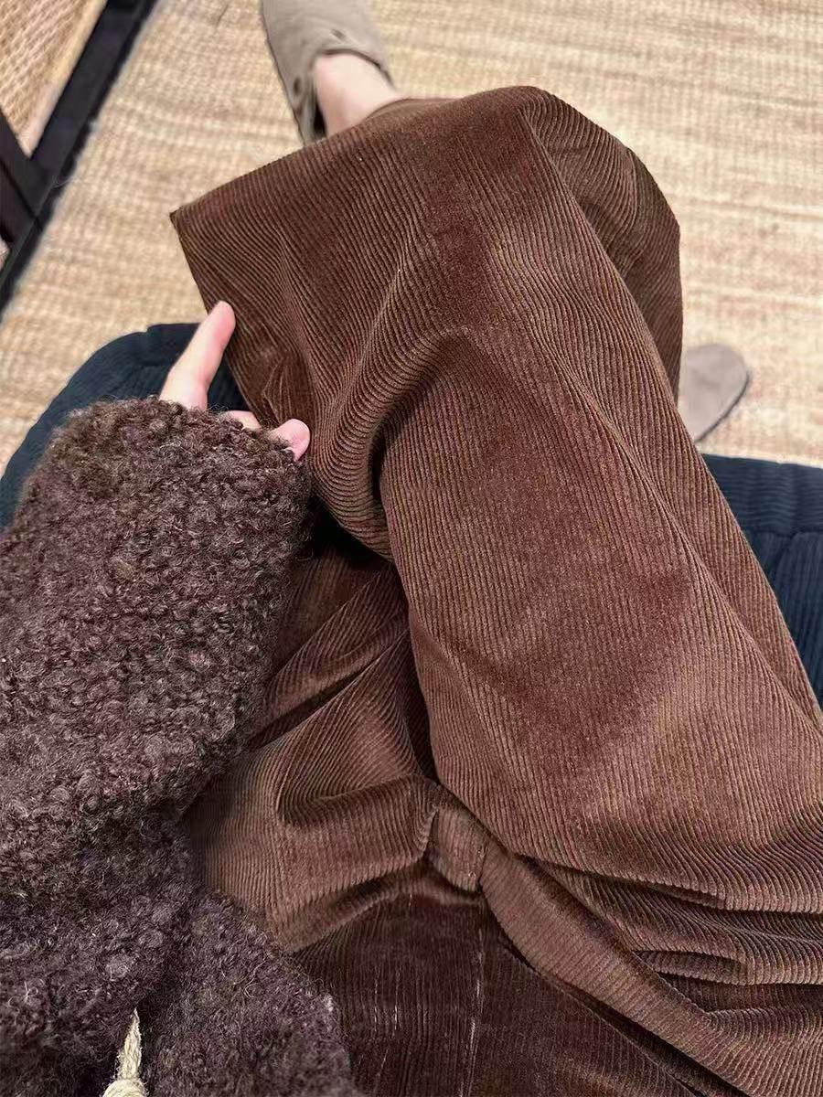 

Brown Retro Corduroy Wide-Leg Pants for Women - High-End Fashionable Casual Wear for Autumn and Winter Medium коричневый