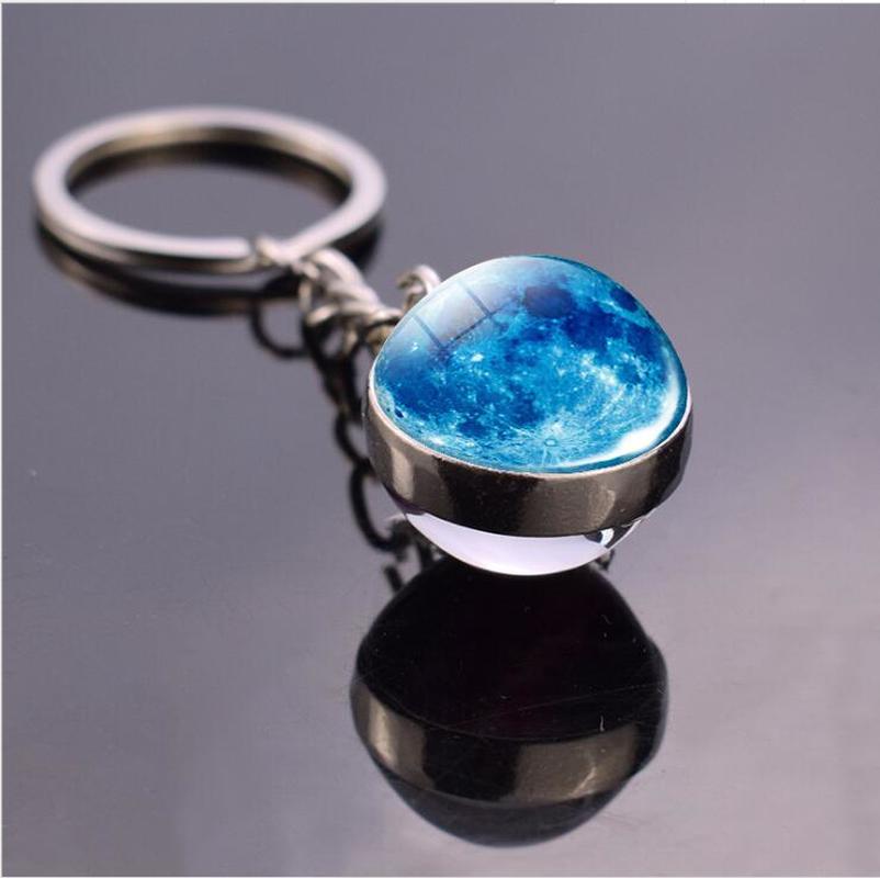 System Galaxy Planet Solar Keyring Nebula Space Keychain Moon Earth Sun Mars Art Picture Double Side Glass Ball Key Chain