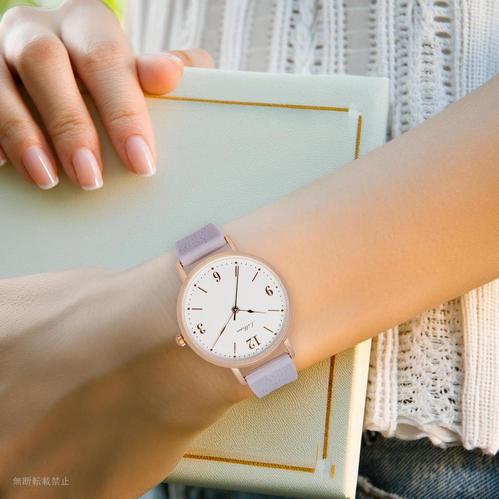 Fieldwork Analog Watch with Silicone Flower Embossed Rose Sail Women's Strap, Pattern, Purple, JN043-1