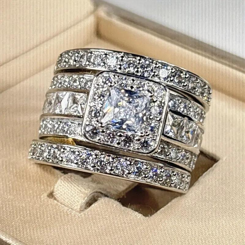 Huitan Brilliant /Set Rings for Wedding Delicate Stylish Women Finger Accessories Charming Graceful Engagement Party Jewelry