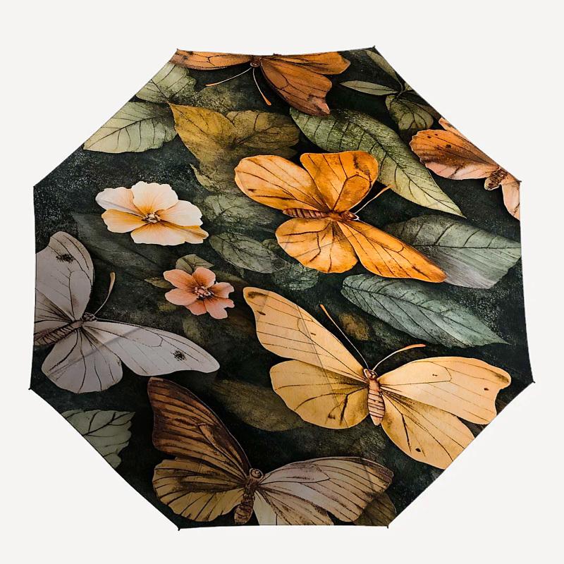 

1pc Butterflies FlowersOpen/Close Umbrella-Windproof, Compact Travel Umbrella, Sturdy 8-Rib Shaft, Outdoor Accessory, 1101