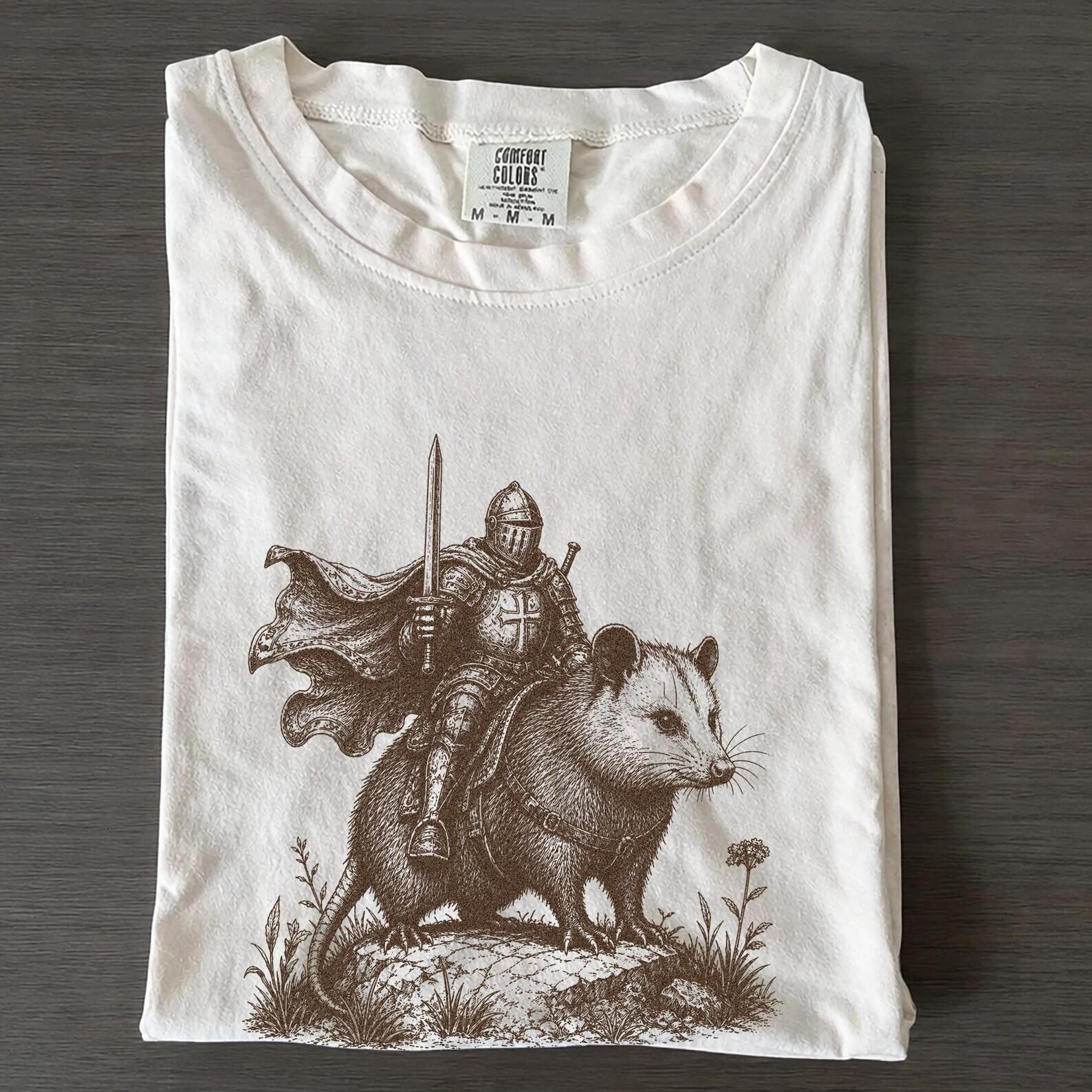 Knight Opossum Shirt, Vintage Medieval Fantasy Tee, Renaissance Faire Meme Shirt, Funny Possum Graphic Gift 3XL